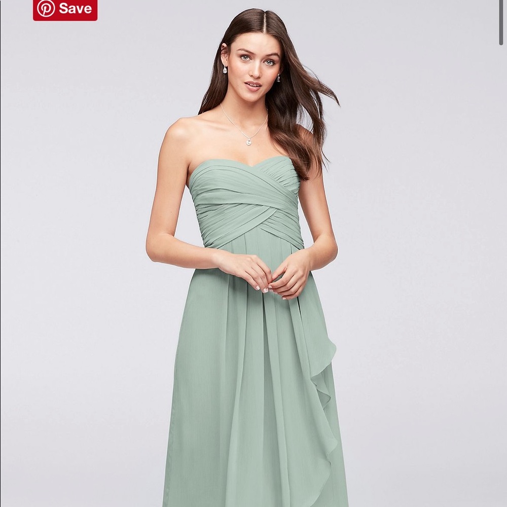Strapless Crinkle Chiffon Gown with Cascade Skirt